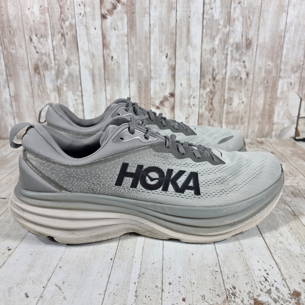 Hoka Bondi 8 Mens 16D Sharkskin Harbor Mist Grey Running Shoes 1123202-SHMS